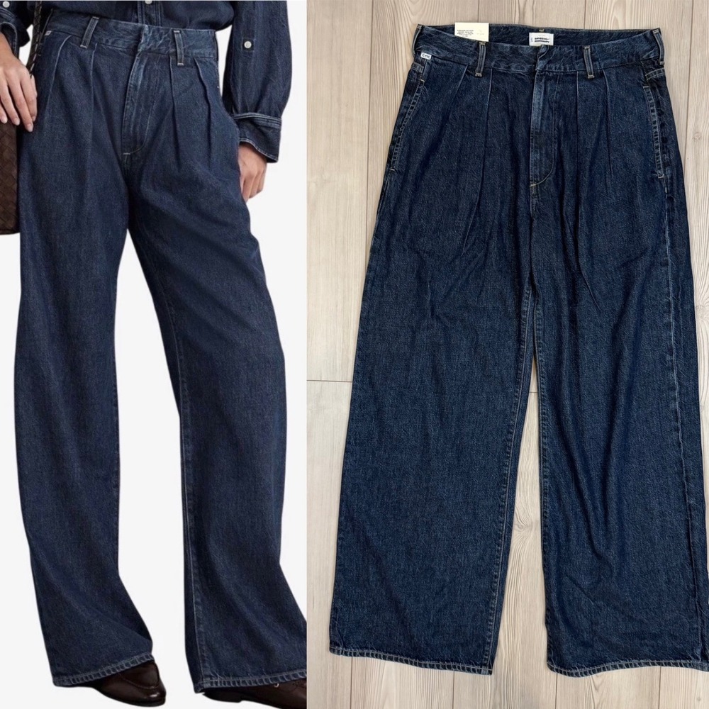 NWT Citizens of Humanity Petra Pleated Trouser Jeans 31 Eden Dark Wash Wide Leg - Picture 1 of 14